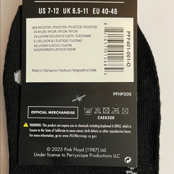 Pink Floyd Gray and Black Casual Socks. 2 Pair Set. Official Merchandise. - Picture 4 of 4